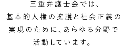 三重弁護士会では、基本的人権の擁護と社会正義の実現のために、あらゆる分野で活動しています。